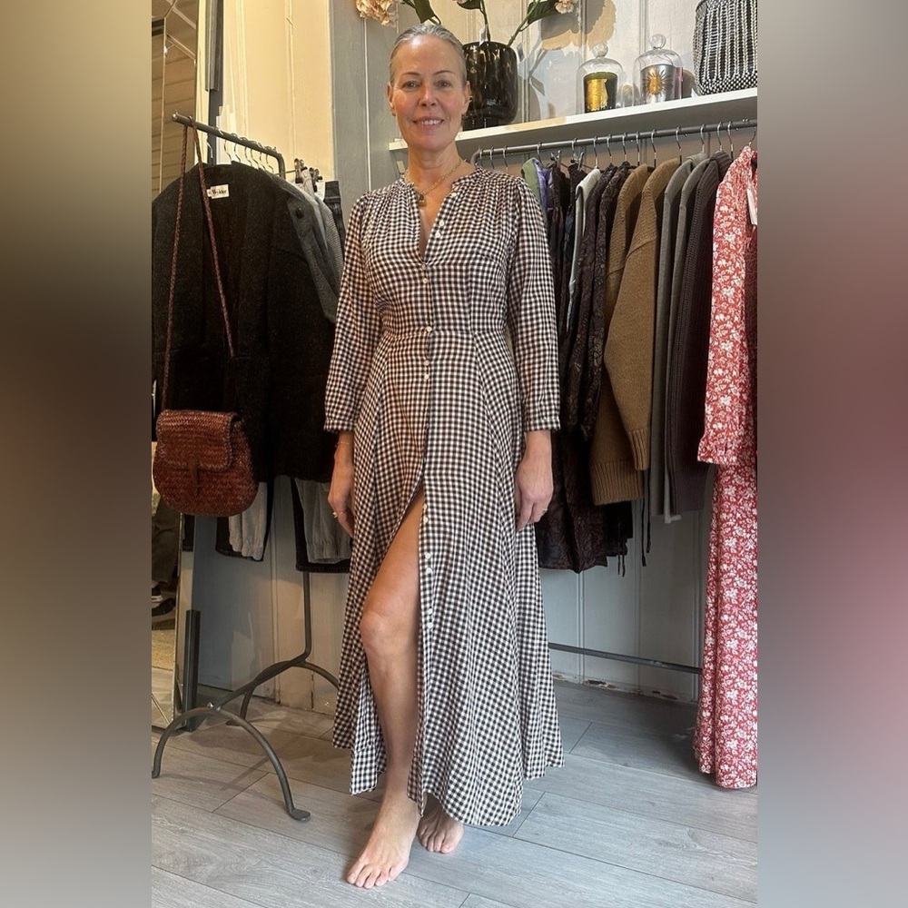 NWT Doen Madelaine Cotton Button 3/4 Long Sleeve Midi Maxi Dress Delphine Plaid